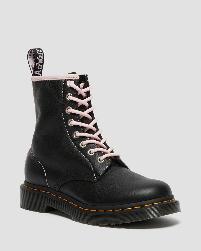 Dr Martens 1460 Contrast Læder Snørestøvler Dame Sort Lyserød | DK 153HAP